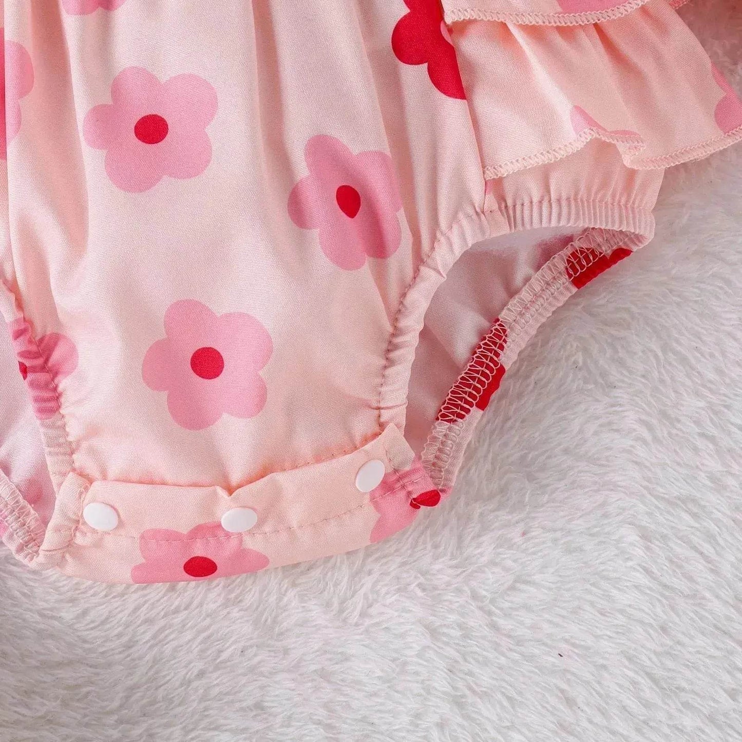 One-piece Romper Pants Bow Headdress Suit Baby girl casual pink romper with head bowtie - Velora