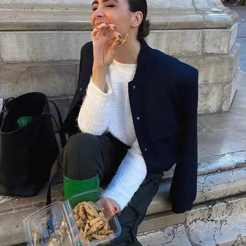 Fall Single Breasted Cashmere Cropped Jacket for women - Velora