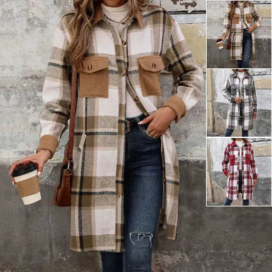 plaid jacket womens outfit Winter cashmere Jacket Outwear for women - Velora