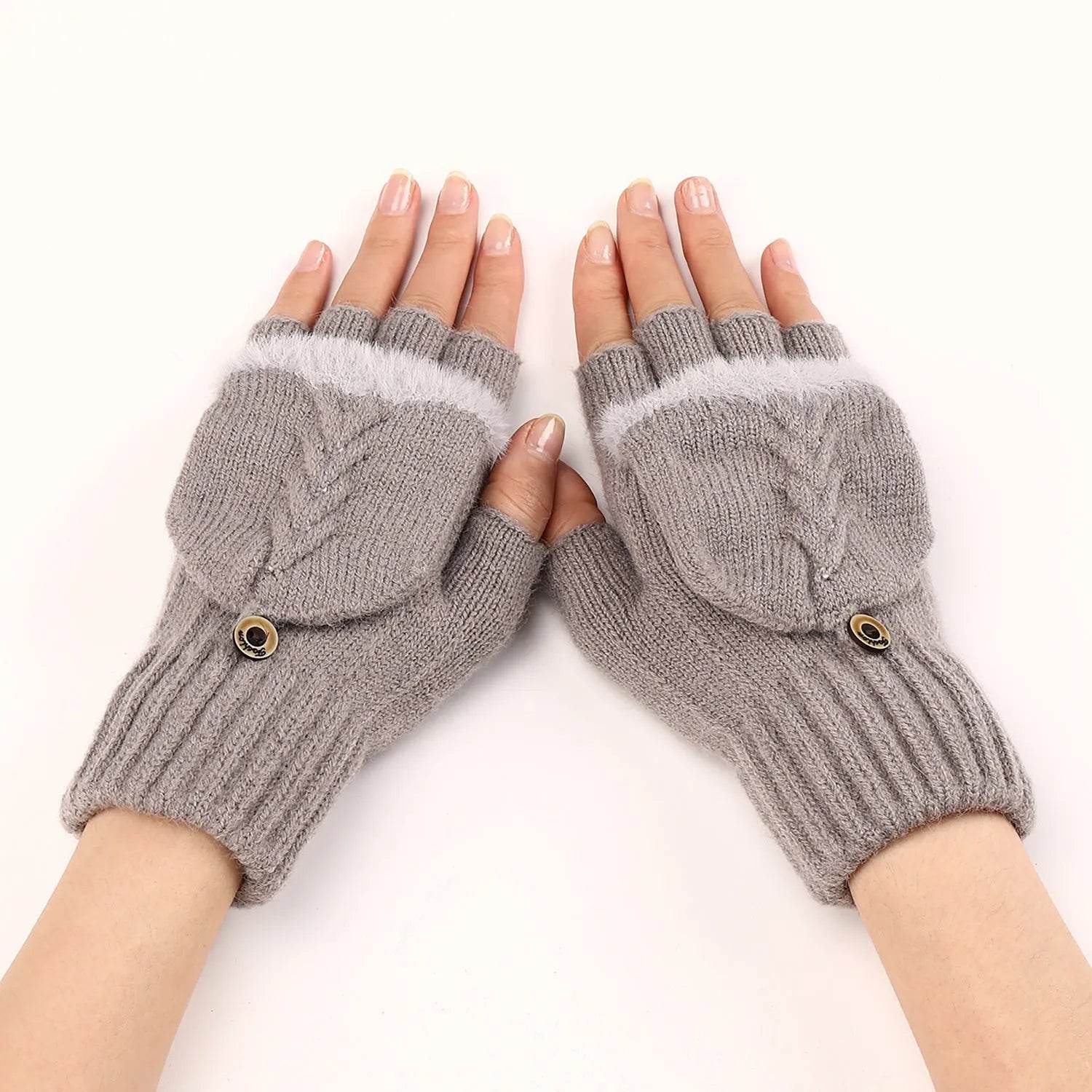 Wool Fingerless Gloves Women's Warm Fashionable Knitted Half Finger Oversleeves - Velora