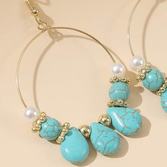Geometric Round Turquoise Beaded Earrings - Velora