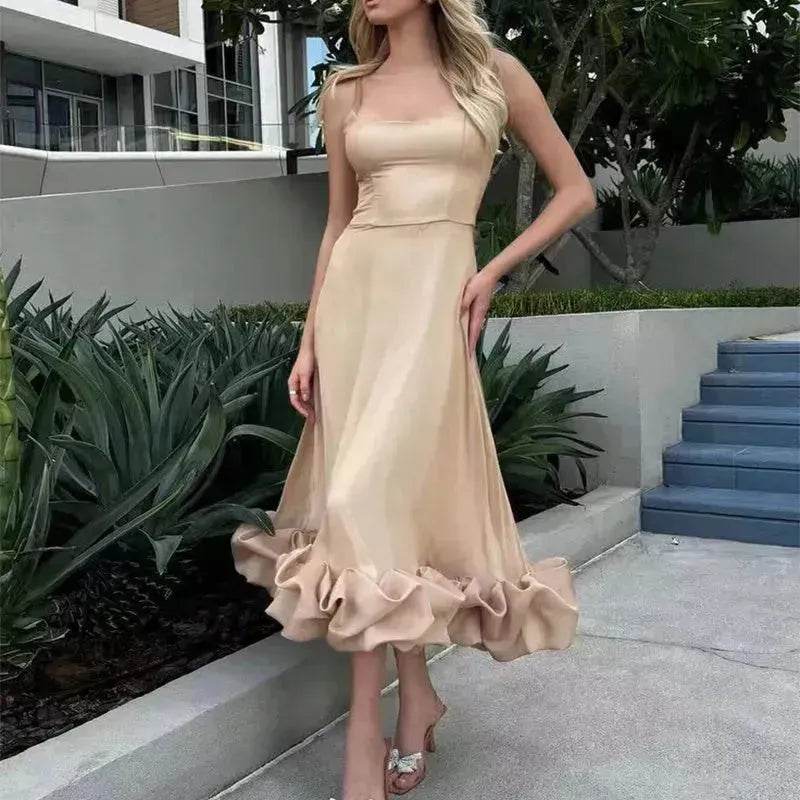 Fashion Suspenders Large Flower Swing Three-dimensional Flower A- Line Skater Dress Womens Clothing - Velora