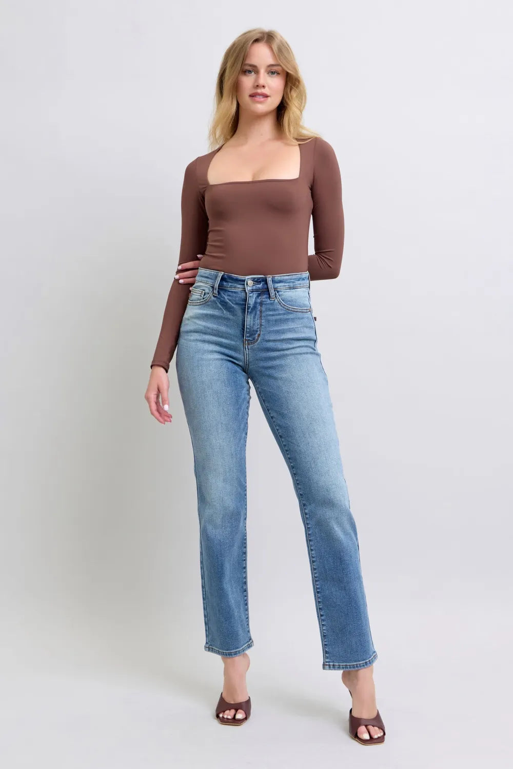 Judy Blue Full Size Run Vintage Wash Thermal Straight Jeans - Velora