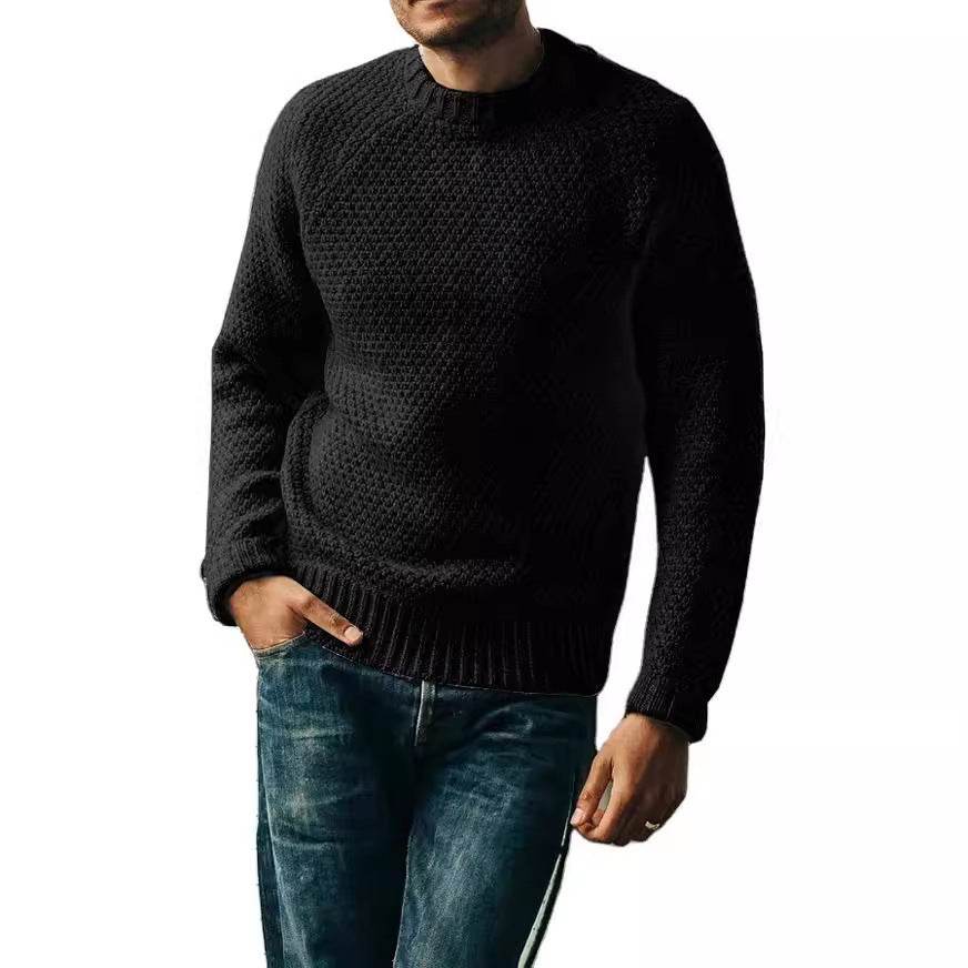 Men's Pullover Sweater Winter Casual Solid Color Round Neck Knitted Top Clothing - Velora