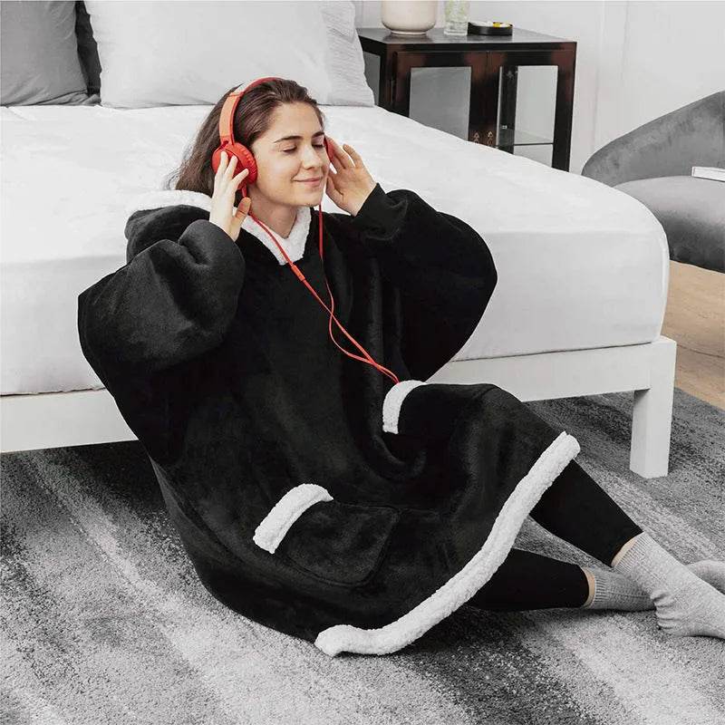 Fleece Oversized Hoodie Blanket Winter Warm Home Clothes Women Men Oversized Pullover With Pockets - Velora
