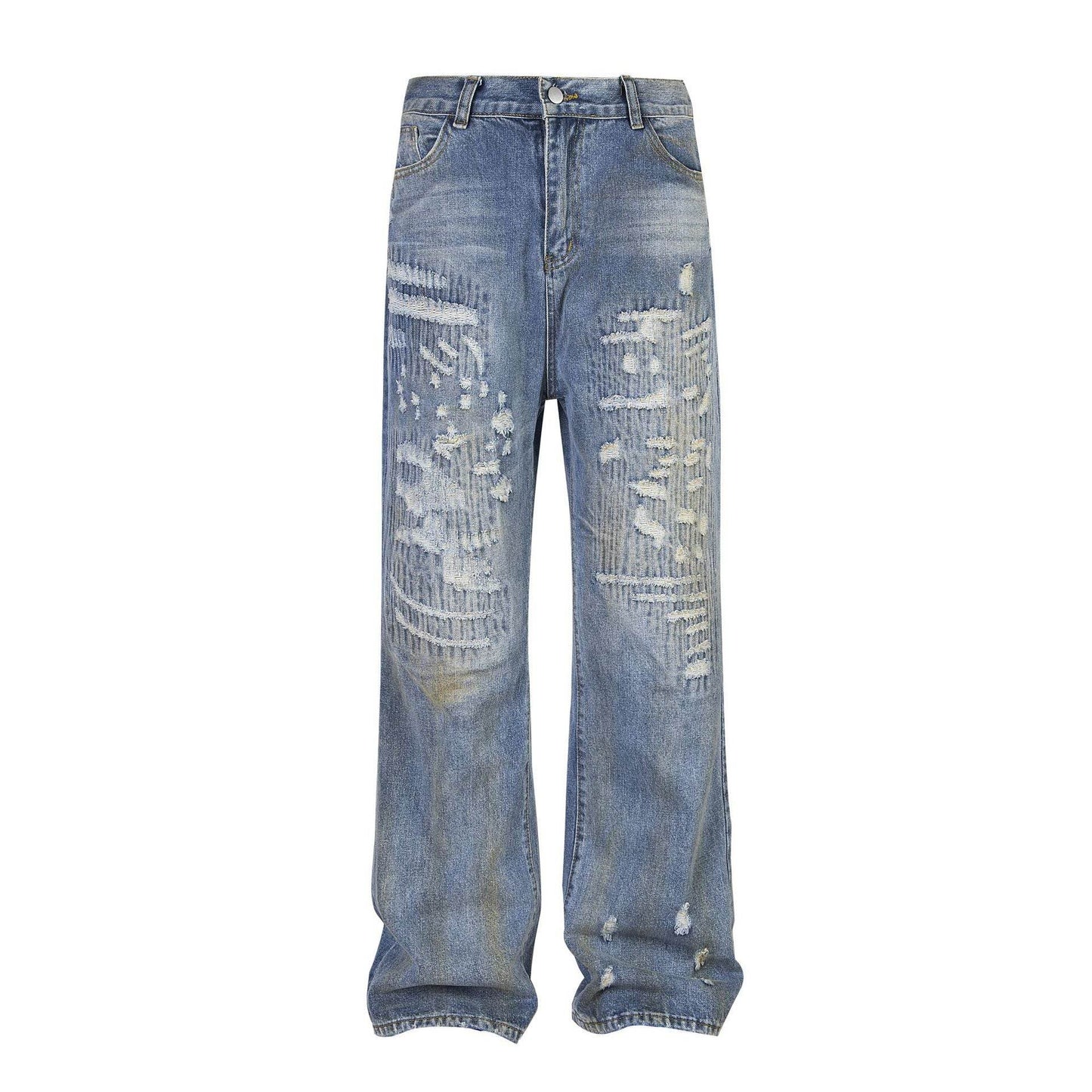 Punk Make Old Ripped Letter Denim Trousers Men Jeans - Velora