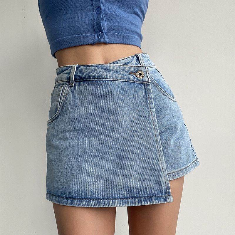 Elegant Anti-exposure Irregular Mini Denim Skirt - Velora