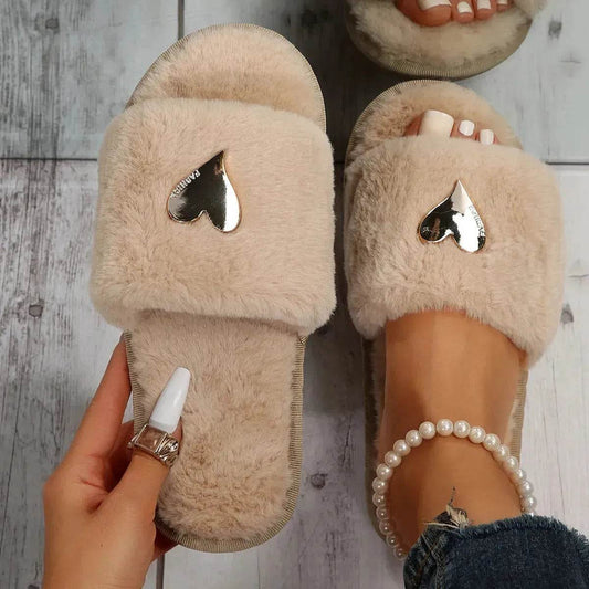 Fluffy Slipper Fall Winter Warm Home Fur Furry Slippers Women Plush Shoes Indoor House Fuzzy Flip Flops Female Padded Fleece Living Bedroom - Velora