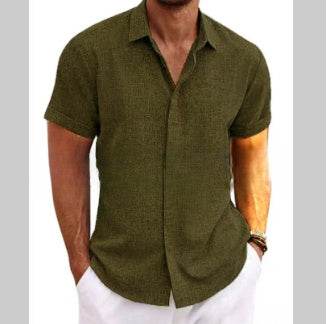 Men's Solid Color Loose Linen Short-sleeved shirt - Velora