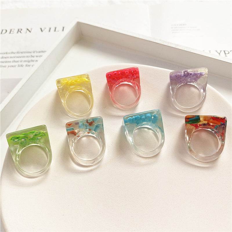 New Transparent Resin Ring Fruit Square Ring Acrylic Ring - Velora