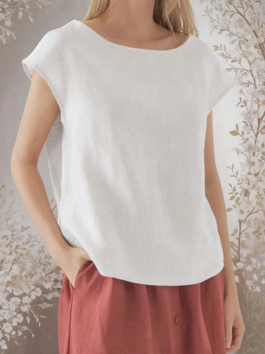 Round Neck Cap Sleeve Blouse - Velora