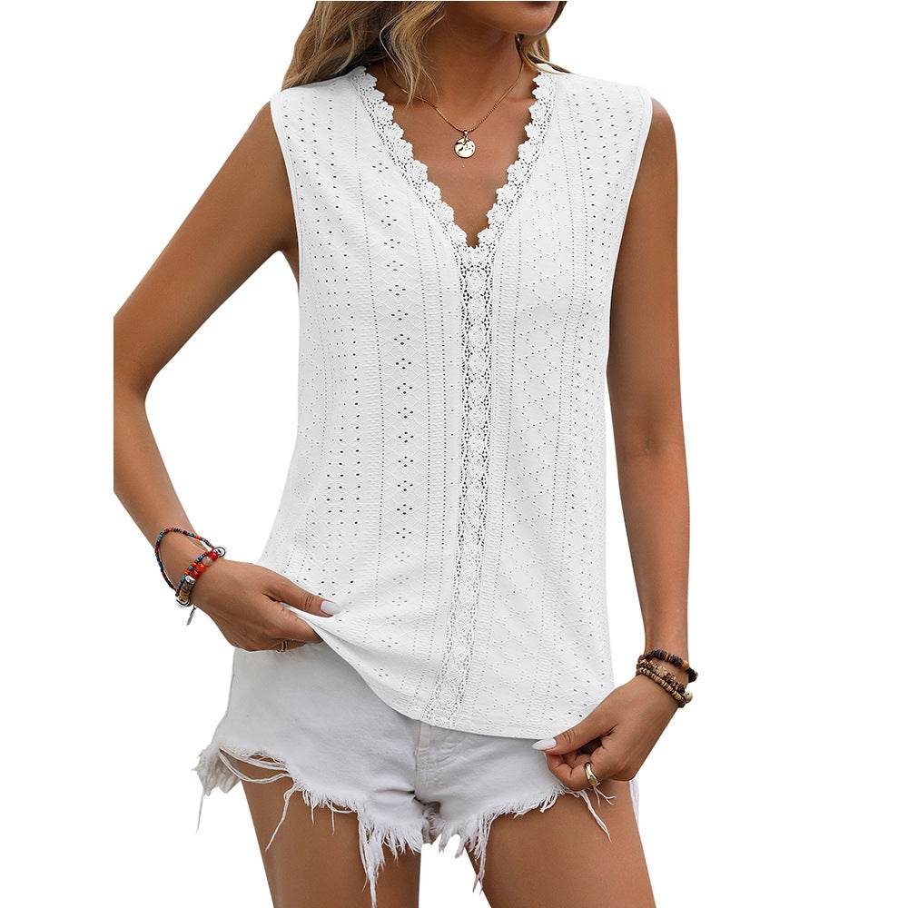 Summer Sleeveless Lace Blouse Tops Women V-neck top - Velora
