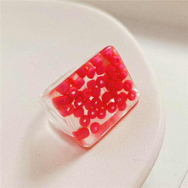 New Transparent Resin Ring Fruit Square Ring Acrylic Ring - Velora
