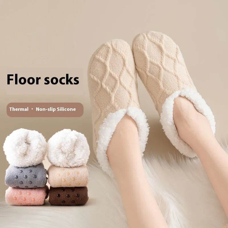 Winter Warm Short Cotton Slipper Socks Unisex Thicken Thermal Plush Home Floor Sock Soft Non-slip Grip Fuzzy Floor Fluffy Socks - Velora