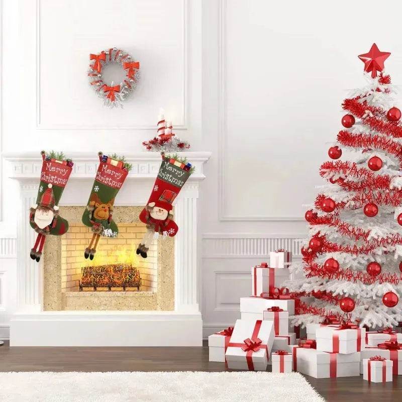 2024 New Year Xmas Big Stockings Set Decorations Christmas 3D Plush Big Sock Christmas Tree Pendant Decorating Supplies - Velora