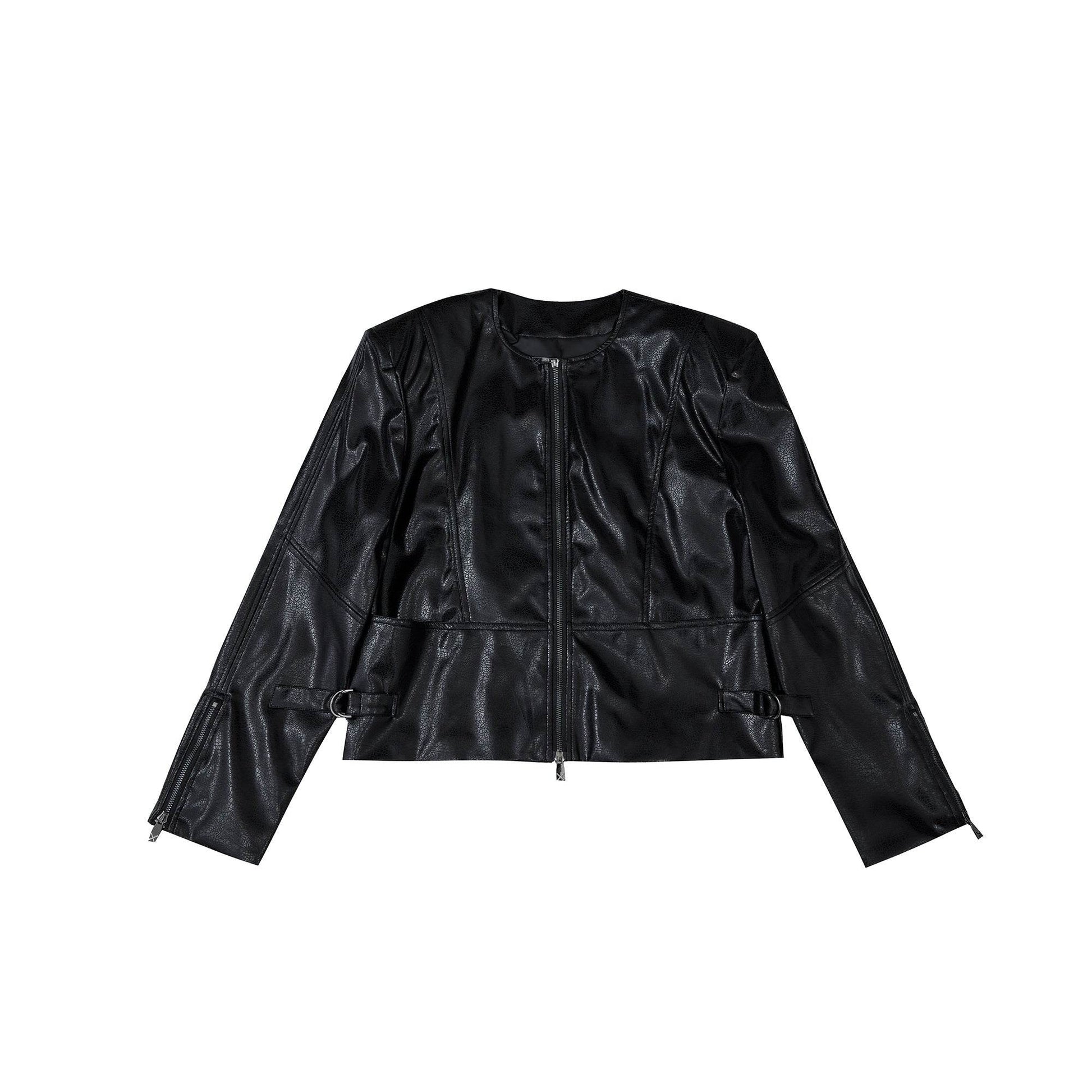 Texture Sense Padded Shoulder Leather Coat Men - Velora