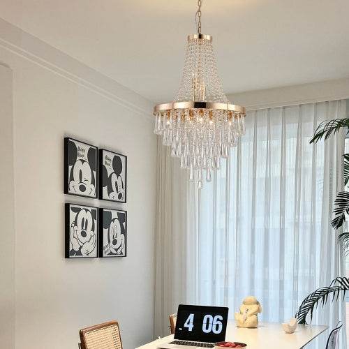Golden Crystal Chandelier, Large Modern Luxury Chandelier For Living Room, Dining Room, Bedroom, Hallway - Bulb Not Included - Velora