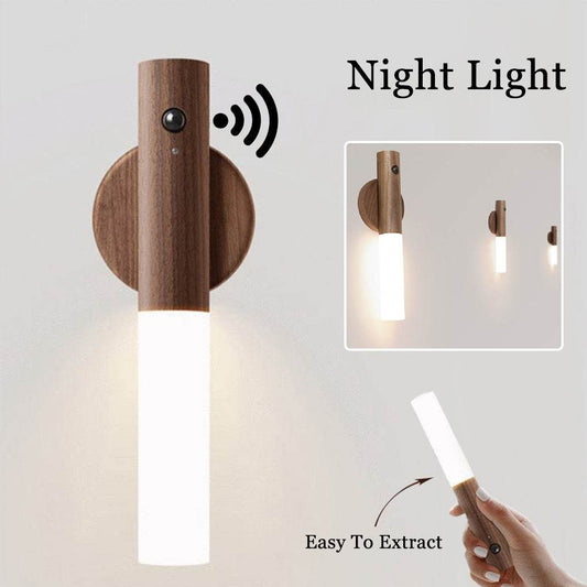 Auto LED USB Magnetic Wood Wireless Night Light Corridors Porch Lights PIR Motion Sensor Wall Light Cabinet Lamp - Velora