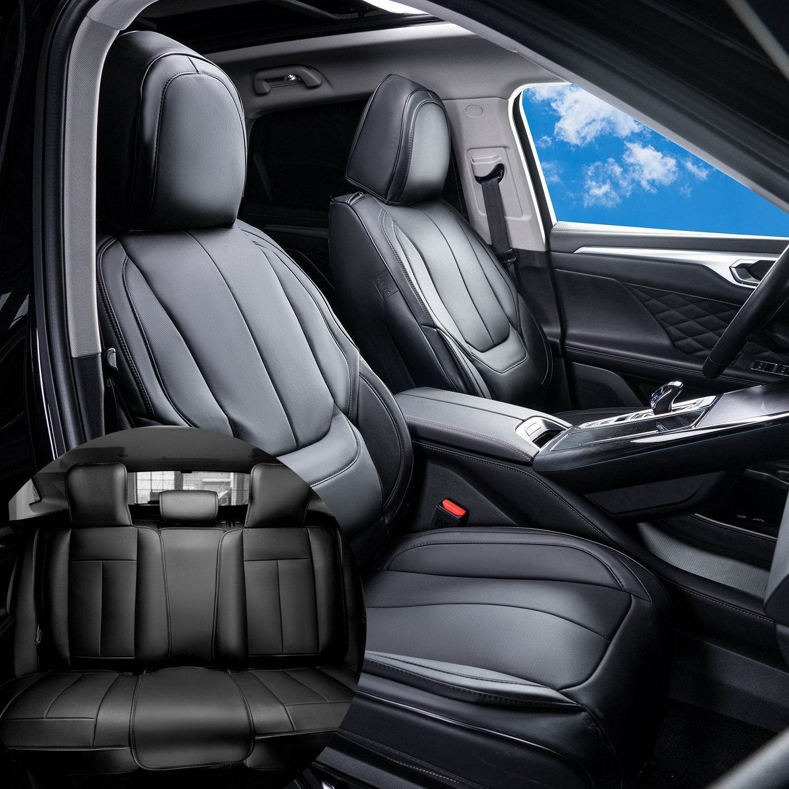 Seat Covers, Universal Car Seat Covers Full Set Seats, Front And Rear Seat, 13pcs Faux Leather Seat Cover, Full Enclosed Design, Detachable Headrest And Airbag Compatible, For Most Car SUV Truck - Velora