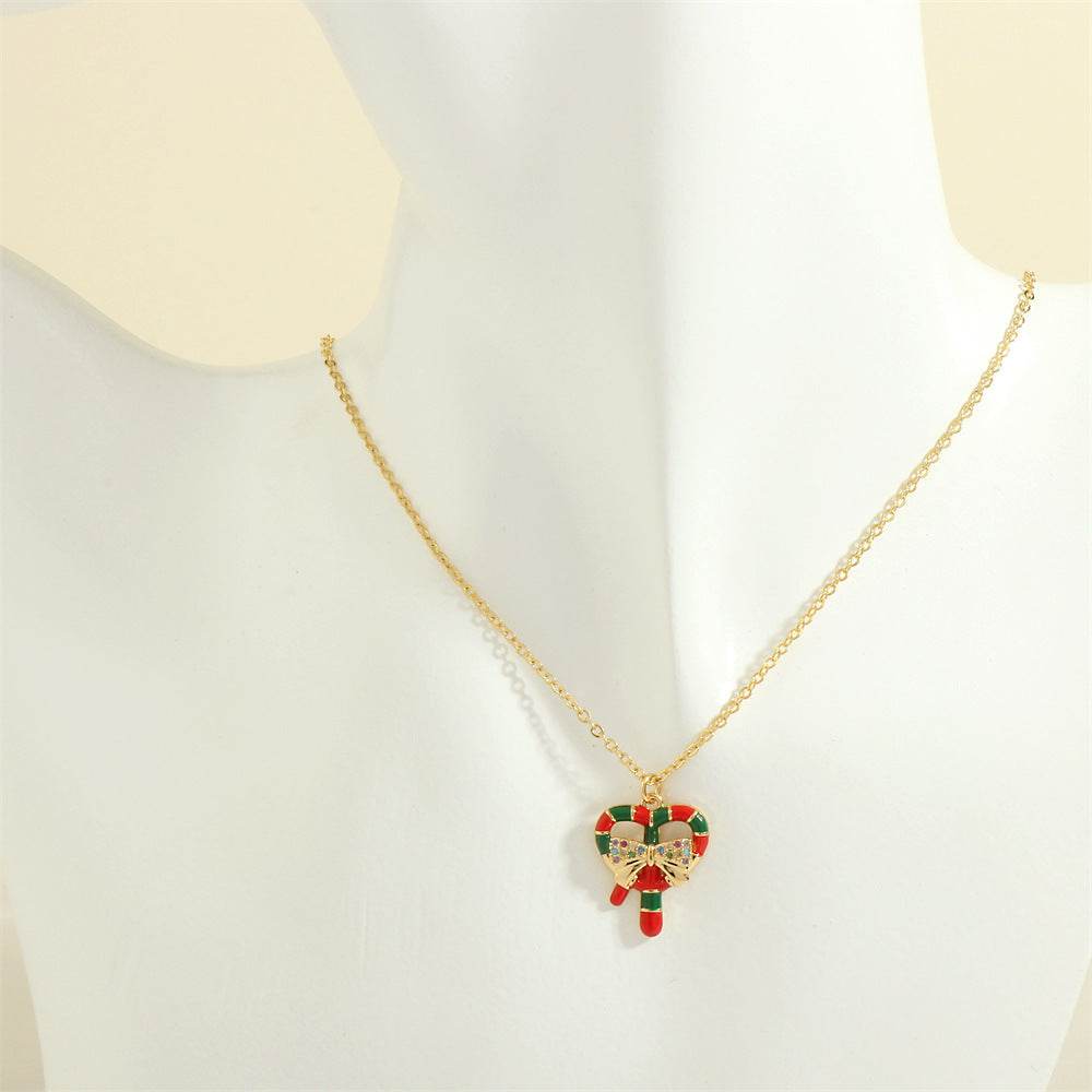 Christmas Tree Santa Claus Elk Snowman Oil-drop Necklace With Colored Rhinestones Ins Festival Clavicle Chain Necklace For Women Jewelry - Velora