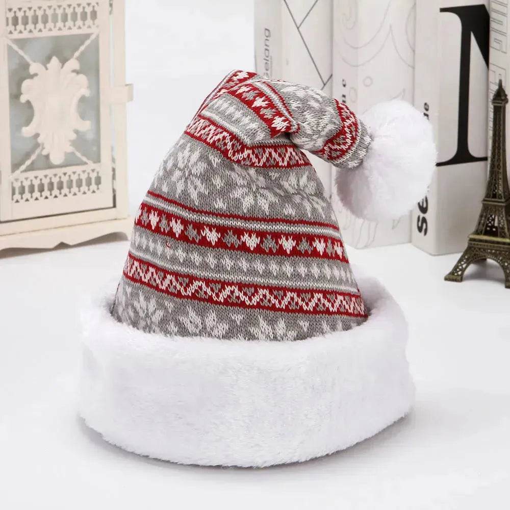 Snowflake Deer Knitted Wool Flannel Christmas Hat - Velora