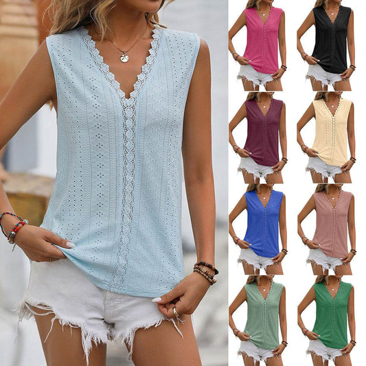 Summer Sleeveless Lace Blouse Tops Women V-neck top - Velora
