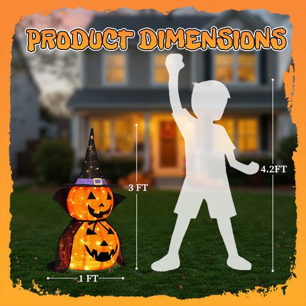 2Packs 3FT Halloween Collapsible Lighted Pumpkin Decoration, 176 LED Pop-Up Pumpkin Lamp With Cape, Plug In Halloween Jack-O-Lantern With Metal Stand For Indoor Outdoor Garden Patio Party Decor - Velora