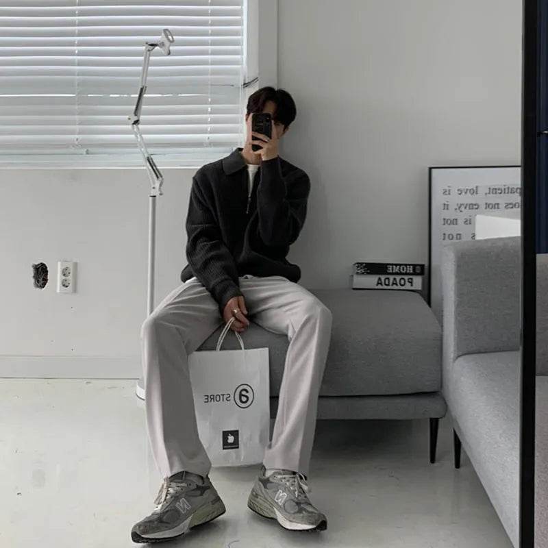 Lapel Sweater Men's Winter Loose Lightly Mature Knitwear Trendy - Velora