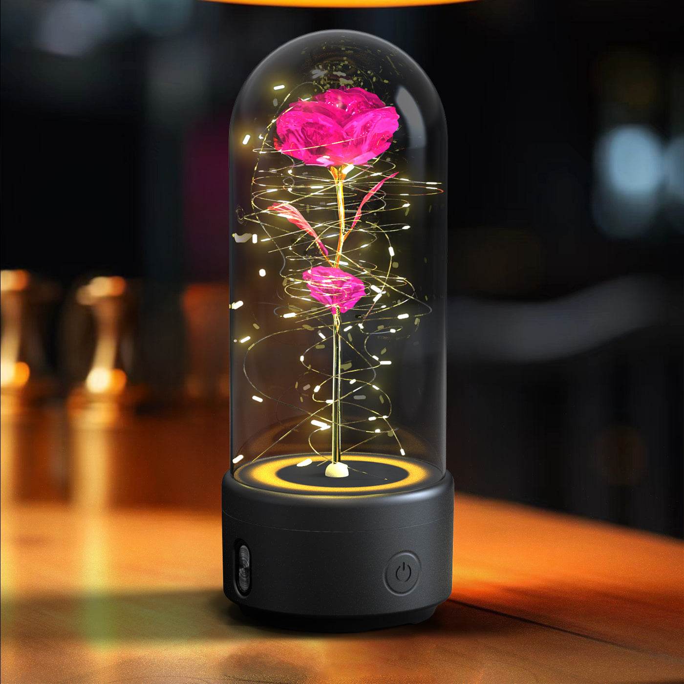 Creative 2 In 1 Rose Flowers LED Light And Bluetooth-compatible Speaker Valentine's Day Gift Rose Luminous Night Light Ornament In Glass Cover - Velora