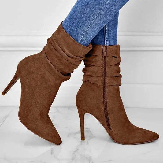 Pointed Toe Stiletto Heel Ankle Boots For Women Side Zipper Shoes - Velora