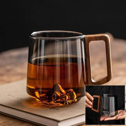 Guanshan Glass Single-layer Side Wooden Handle Drinking Cups Household Large-capacity Milk Tea Juice Single-layer Cup Kitchen Gadgets - Velora