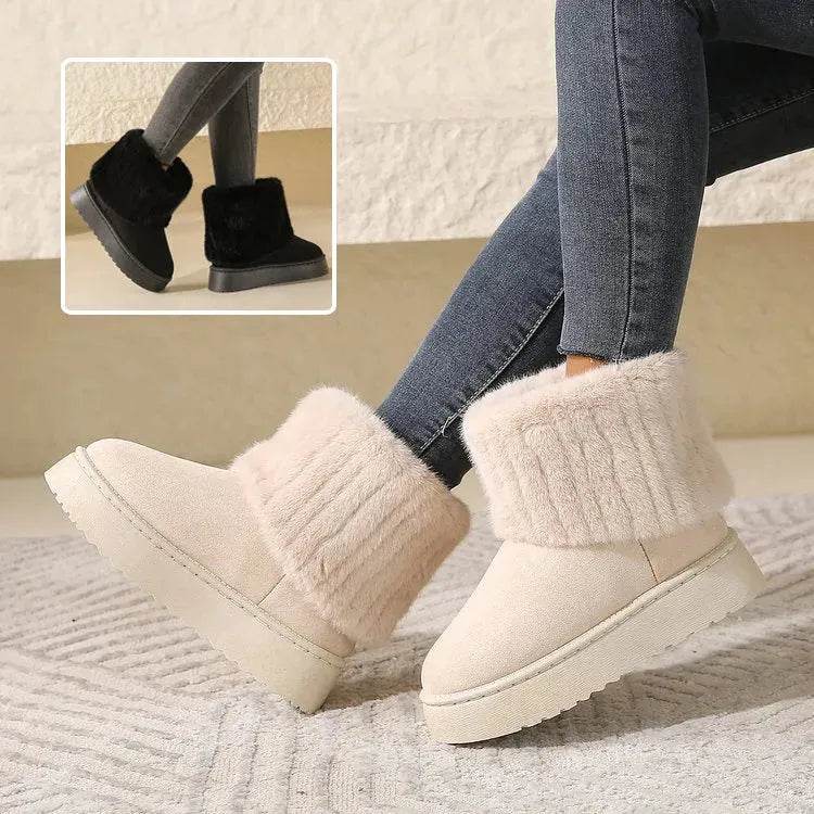 Thick-soled Plush Snow Boots Winter Warm Mid-tube Furry Cotton Shoes For Women Short Boot - Velora