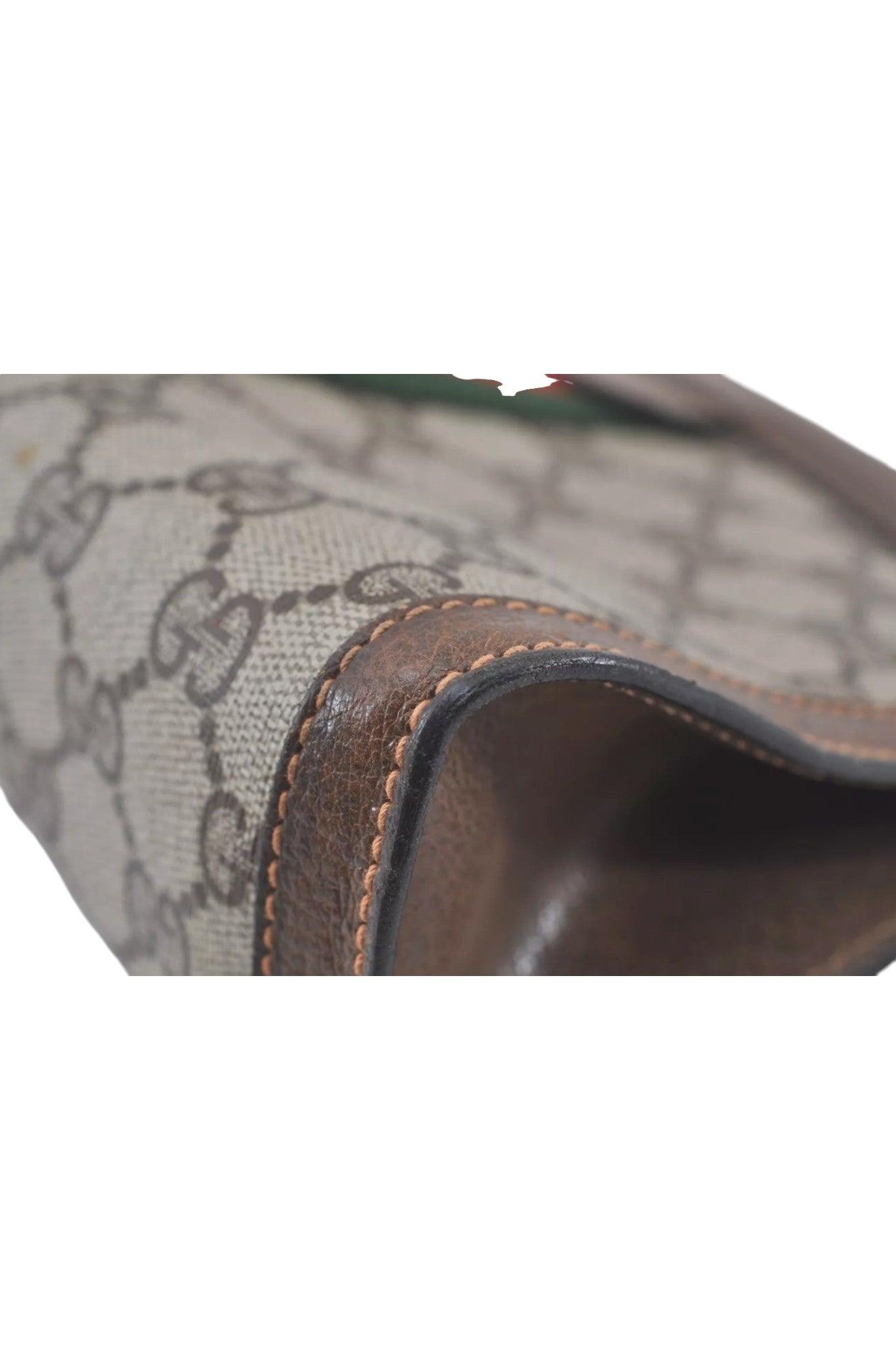 GUCCI Web Sherry Line Clutch Hand Bag Purse GG PVC Leather Brown 8044K - Velora