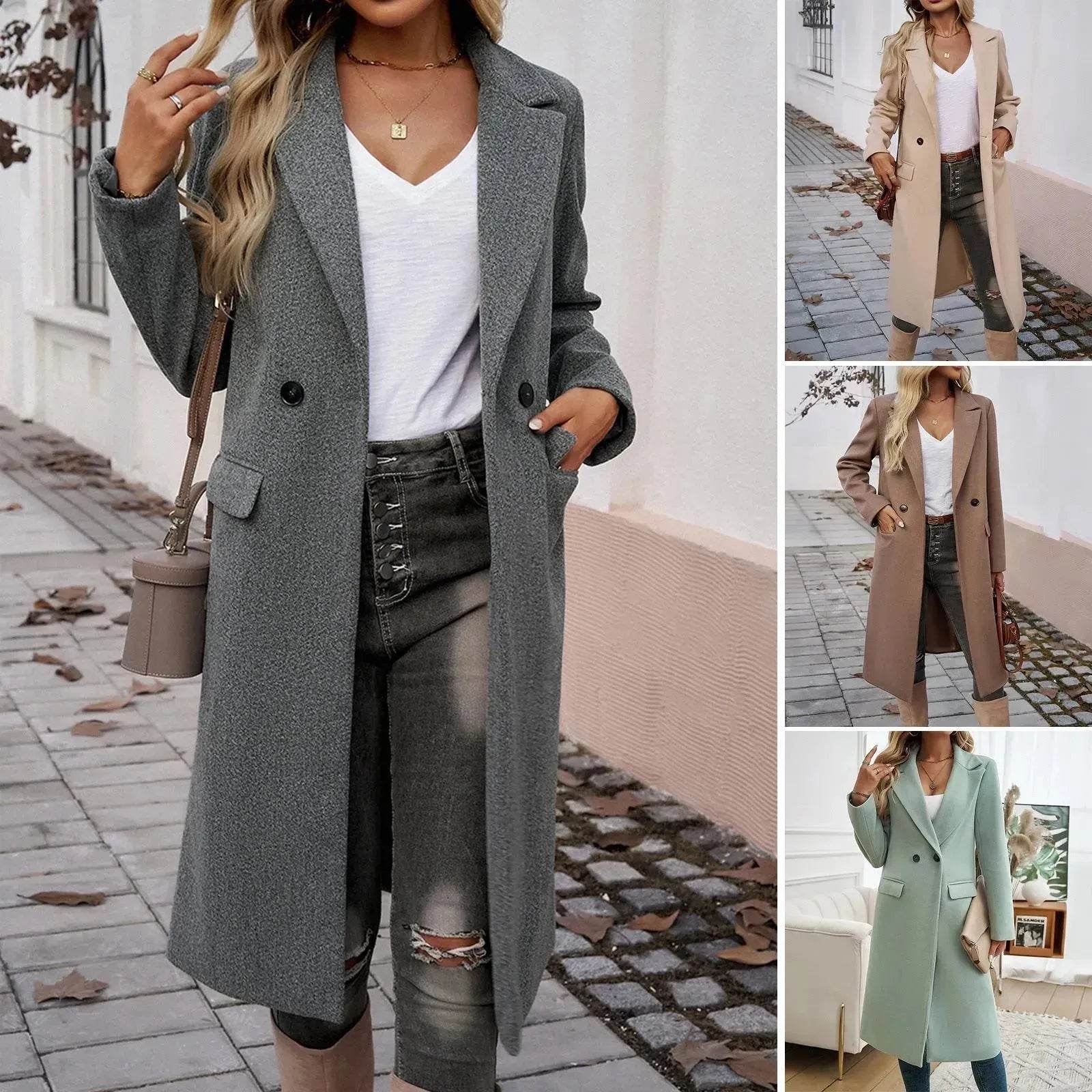 Winter Classy Lapel Trench Coat for women - Velora