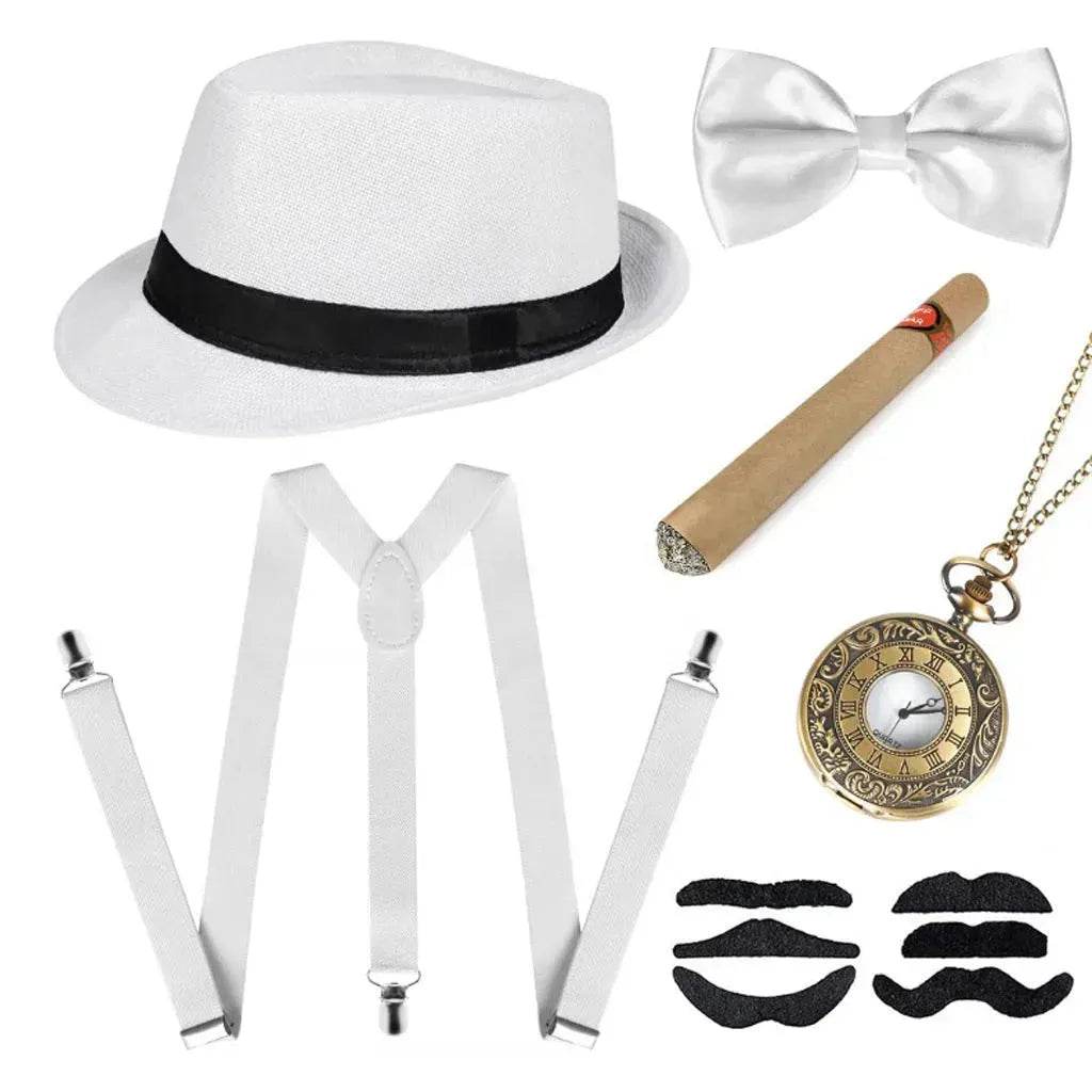 Party Men's Top Hat Pipe Pocket Watch Strap Tie Fake Cigar Set - Velora