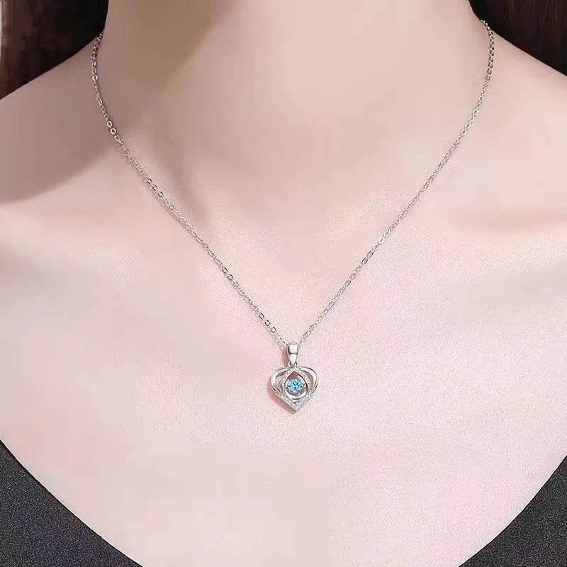 S925 Beating Heart-shaped Necklace Women Luxury Love Rhinestones Necklace Jewelry Gift For Valentine's Day - Velora