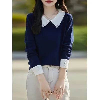 Lapels Bottoming Sweater blouse top For Women - Velora