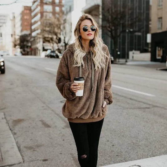 Women's Polerones Fleece Hoodie Pullover fall Winter Zipper Pocket Sweatshirt - Velora