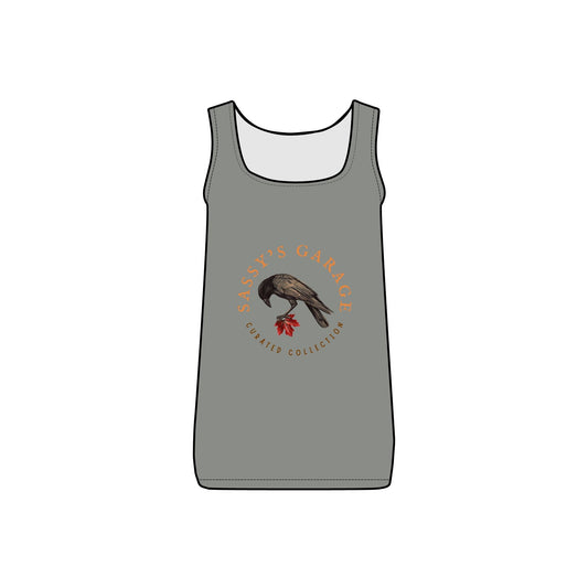Sassy's Garage Women's Micro Ribbed Tank Top, Casual Summer Wear, Crow Graphic Tee, Trendy Vintage Style - Velora
