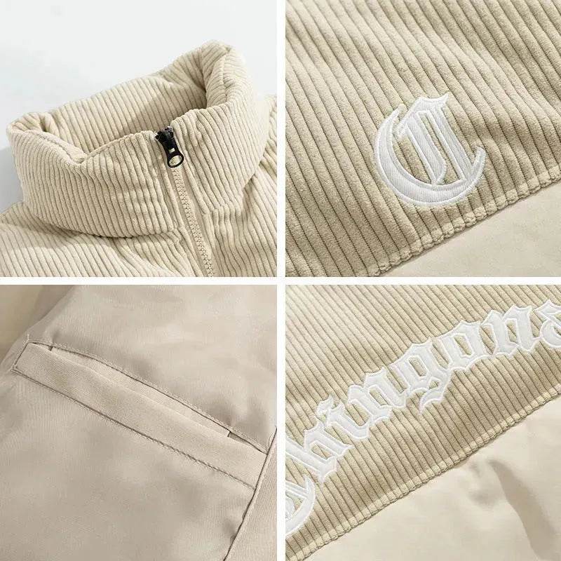 Men's Winter Corduroy Stitching Embroidery Cotton-padded Winter Coat - Velora