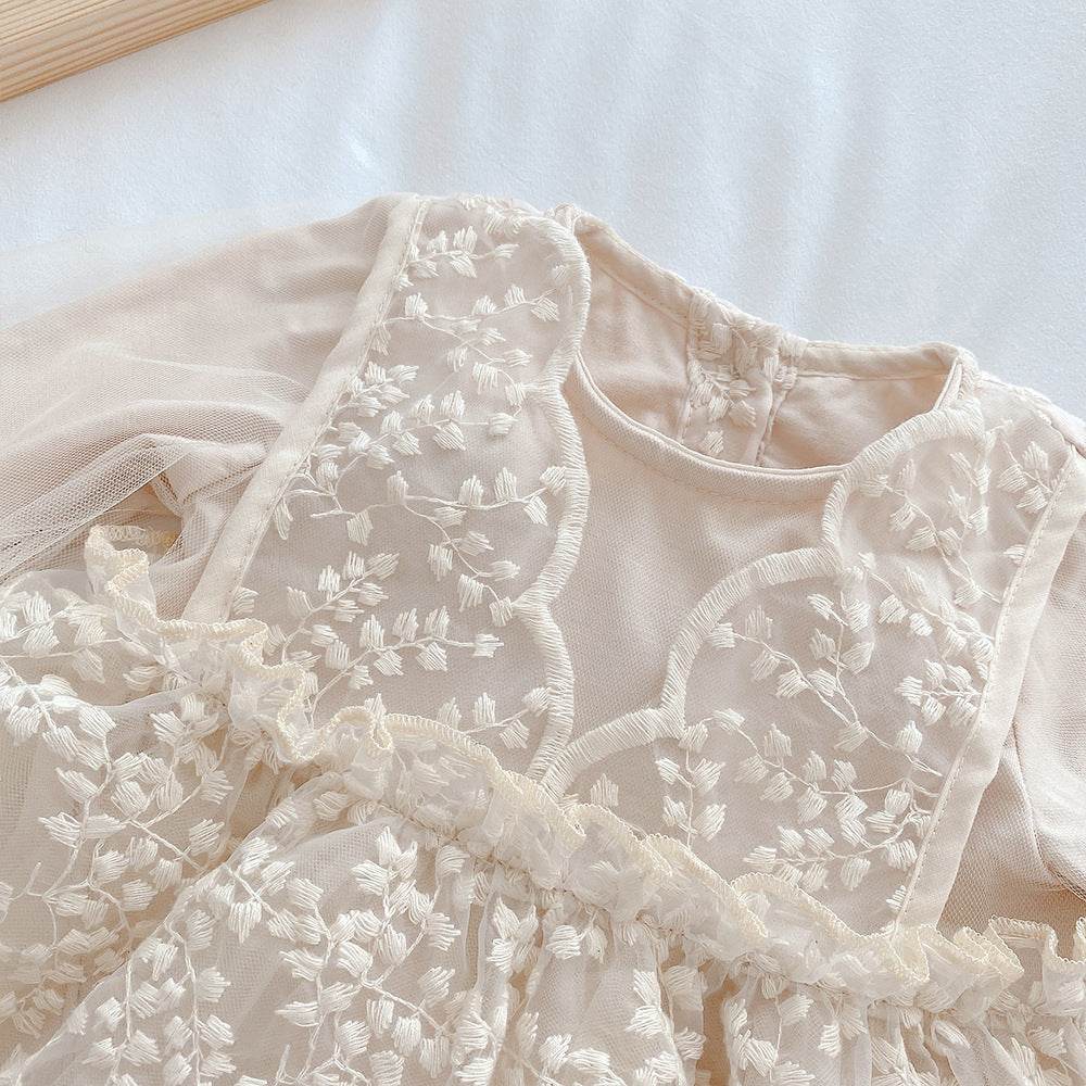 Baby Solid Color Princess Lace Puff Dress - Velora