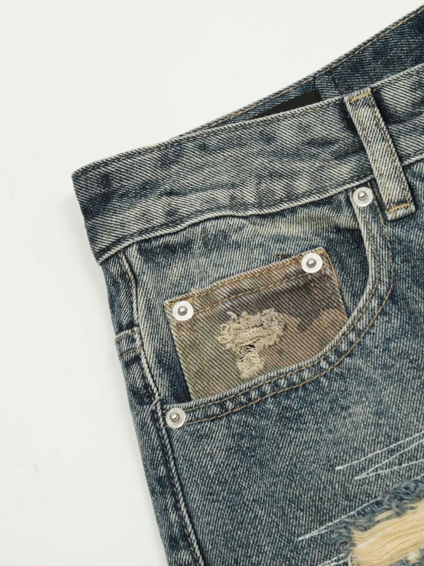 Men's Distressed Camouflage Patchwork Jeans - Velora