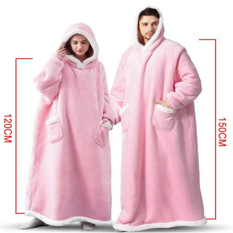 Fleece Oversized Hoodie Blanket Winter Warm Home Clothes Women Men Oversized Pullover With Pockets - Velora