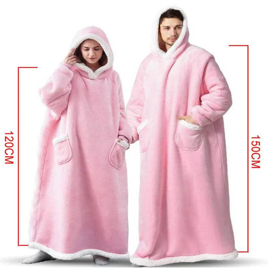 Fleece Oversized Hoodie Blanket Winter Warm Home Clothes Women Men Oversized Pullover With Pockets - Velora