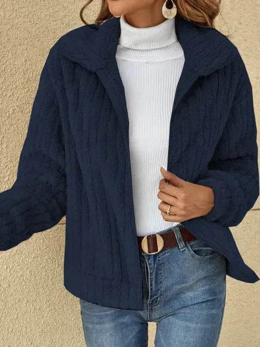 Fall Winter Casual Women Thick Fleece sherpa Lapel Cardigan sweater Jacket - Velora