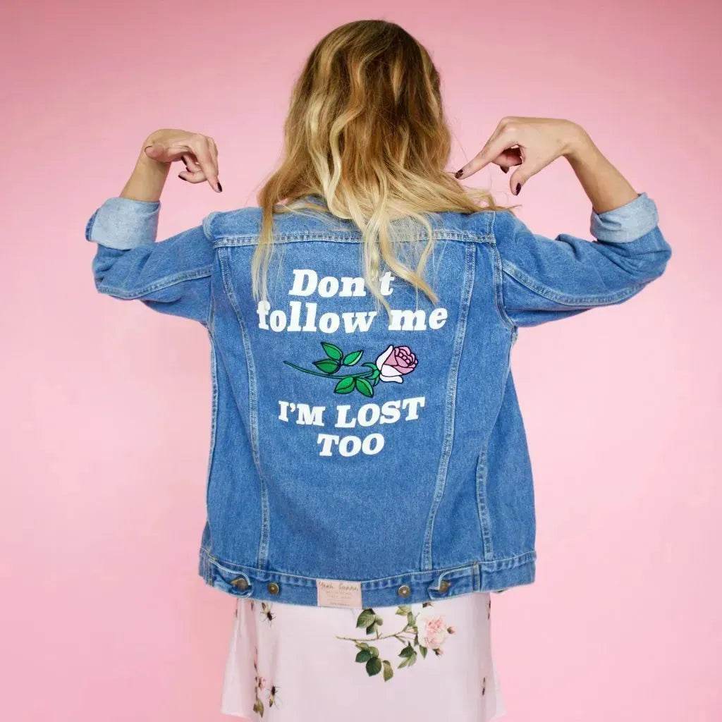 Monogrammed Casual Long sleeved denim jeans jacket women - Velora