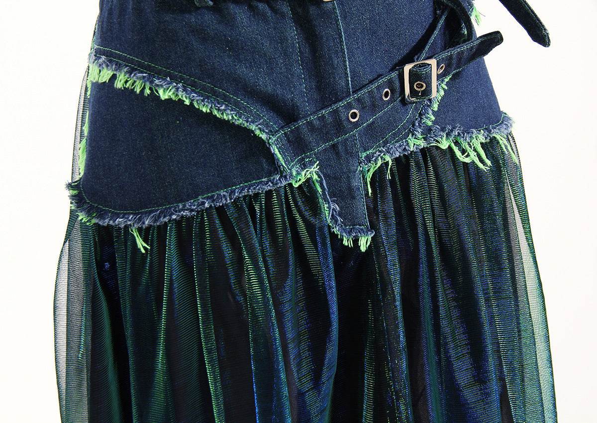 Denim Midi Skirt A Line Mid Length Street Style - Velora