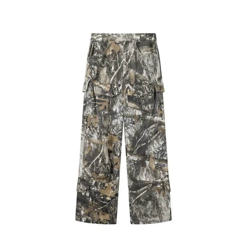 Loose Straight Tree Worn Looking Washed-out Camouflage Printed Cargo pant Men - Velora