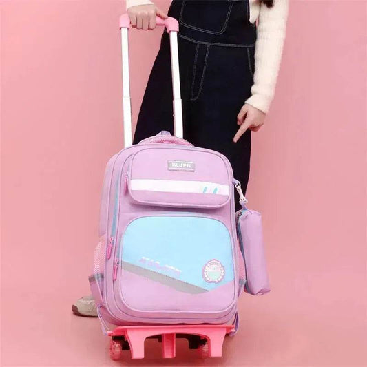Portable Burden Alleviation Bull Wheel Trolley Schoolbag Bookbag for Boy and Girl - Velora