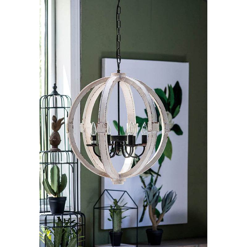 6 - Light Wood Chandelier With Adjustable Chain For Kitchen, Dining Hall Entrance, Bulb Not Included - Velora